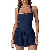 QINSEN Women's Square Neck Sleeveless Romper Jumpsuit Casual Summer One Piece Outfit with Pocket