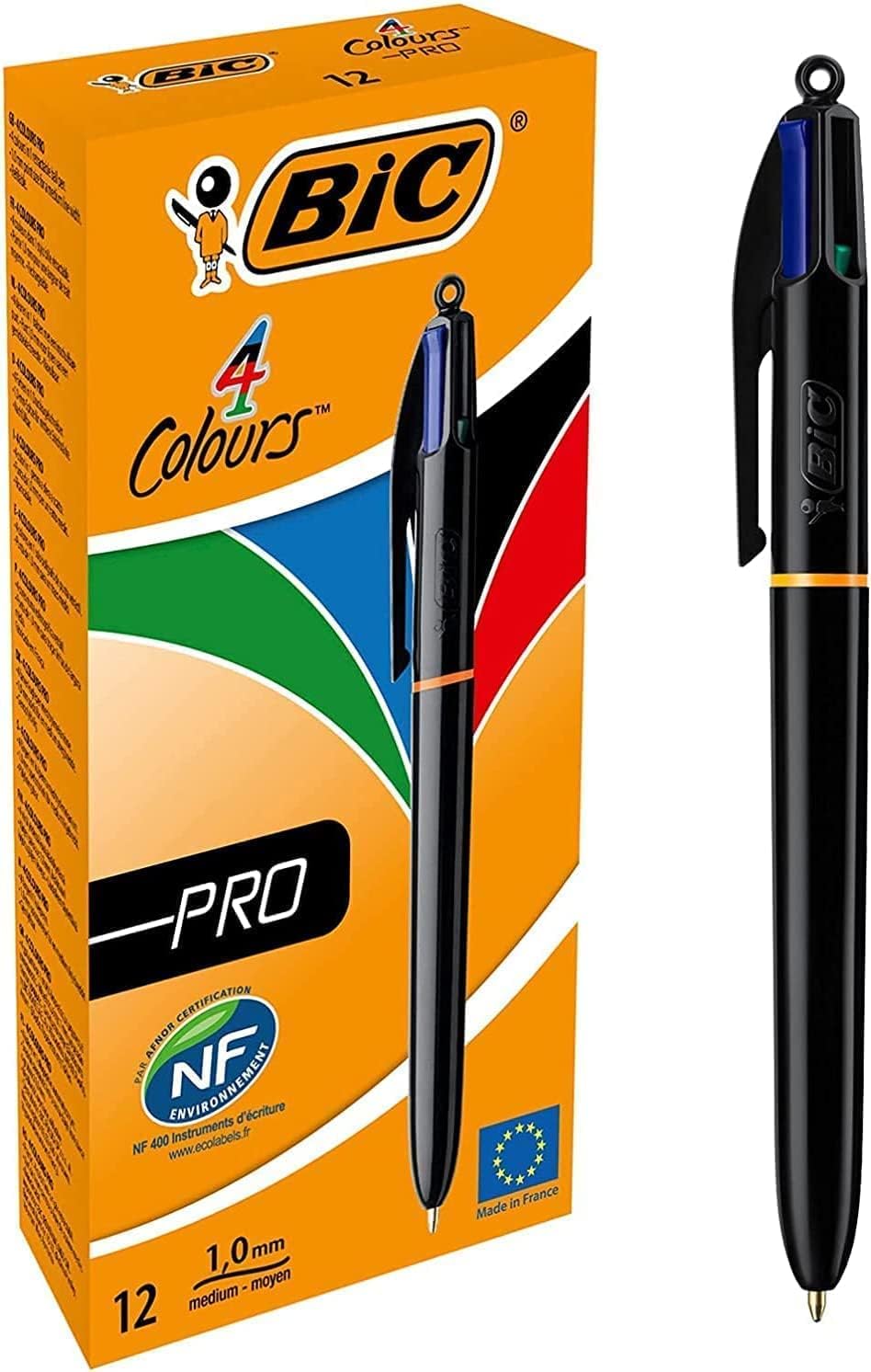 BIC 4 Colours Pro Multi Pen Retractable 1.0mm Green Blue Red Black 12 Pack