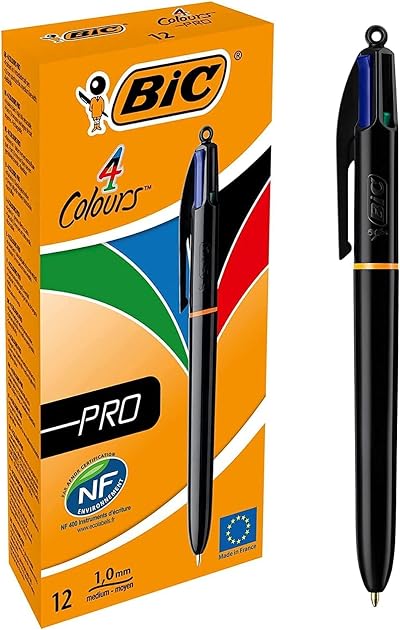 BIC 4 Colours Pro Multi Pen Retractable 1.0mm Green Blue Red Black 12 Pack