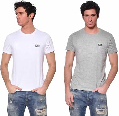 Maglietta Uomo 100% Cotone, T-shirt Uomo, set di 2, Grigio, Bianco, Taglie XL