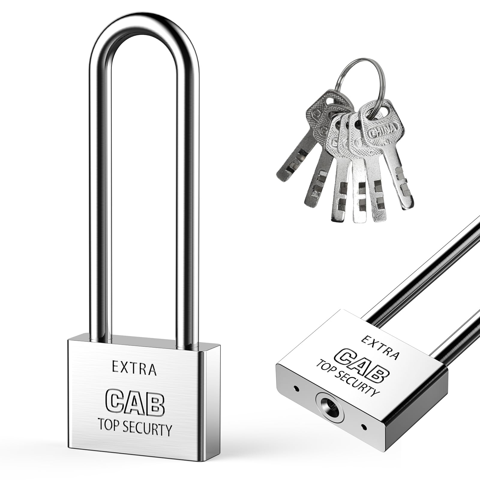 Lengthened Padlock with 6 Keys, 50mm Long Shackle Padlock High Security Locker Heavy Duty Keys Lock for Warehouses Container Doors Garage Shed Gates Bicycle