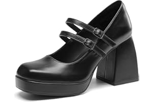 DREAM PAIRS Women's Mary Jane Platform Block High Heel Pumps Square Toe Double Strap Dress Party Y2K Shoes