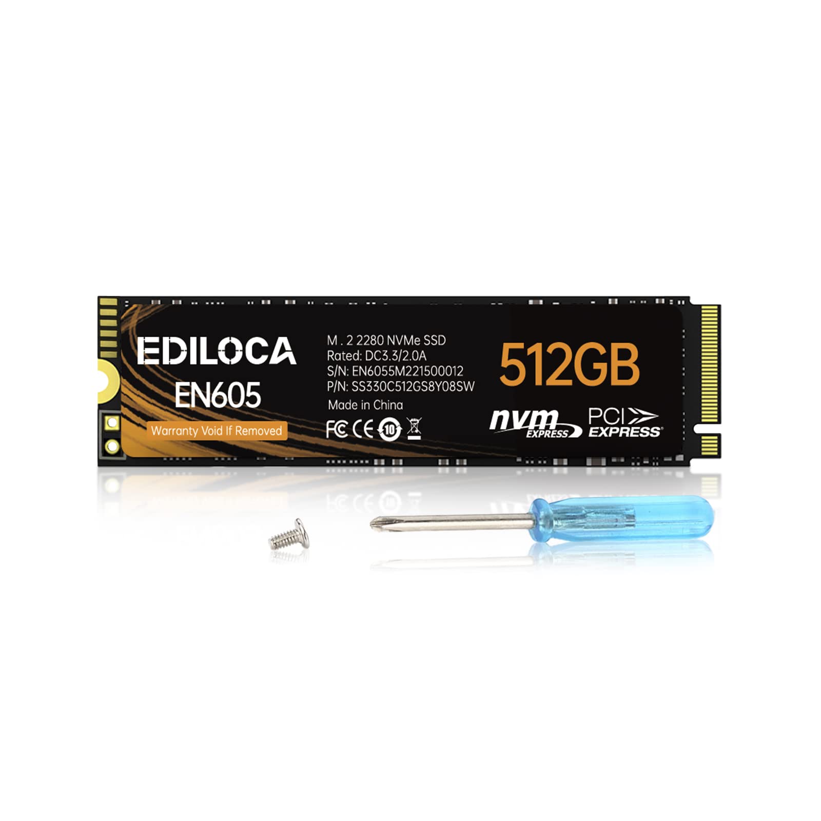 Ediloca EN605 512GB M.2 SSD, NVMe1.3 PCIe Gen3 x4 SSD TLC, Internal Hard Drive, M.2 2280 - Read/Write Speed up to 2150/1600 MB/s - Internal SSD Compatible with Laptop & PC Desktop