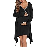 SWOMOG Womens Maternity Robe 2 Piece Nursing Nightgown for Breastfeeding 3 in 1 Labor Delivery Nursing Dress Lace Bathrobe