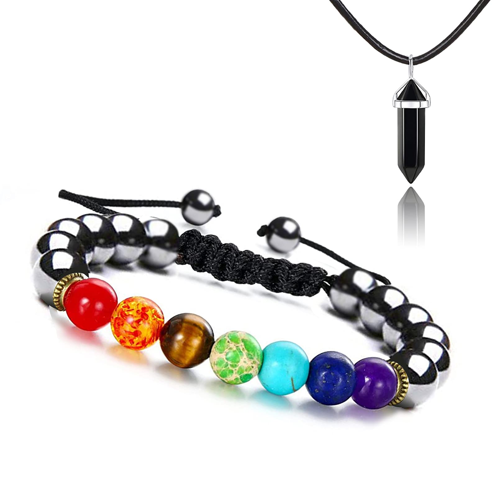 Hion Triple Protection Bracelet - 7 Chakra Energy & Hematite Bracelet Set for Men & Women