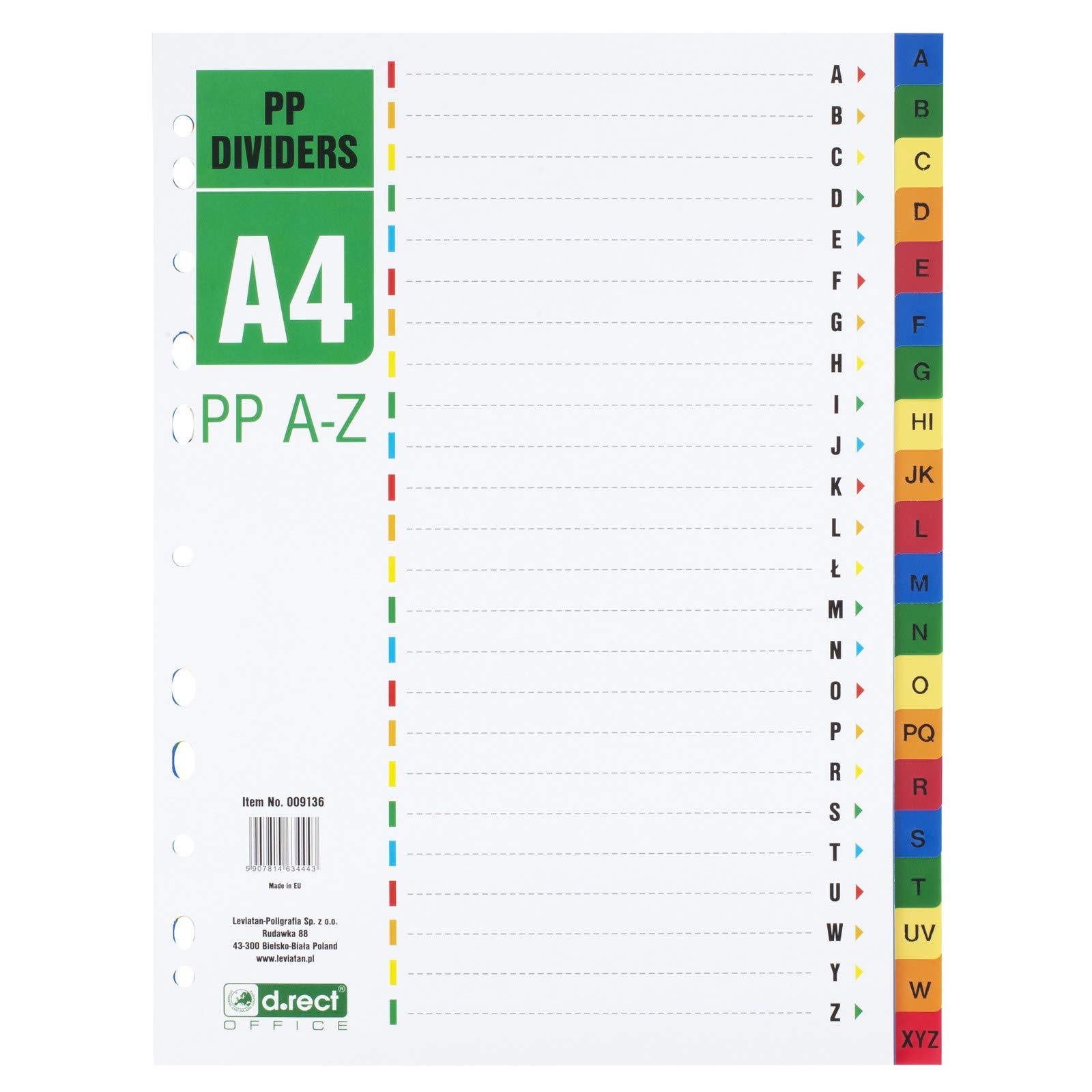 D.RECT A4 Multicolor Polypropylene Dividers with 11 Holes and 10 Dividers for Office Folder Organization