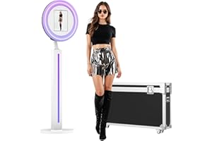 RIXZSIW Portable iPad Photo Booth Compatible with Any iPad, 2 Months ChackTok VIP, Selfie Photo Booth with Adjustable Ring Light and Flight Case,RGB Music Sync Light, for Weddings, Parties, Events
