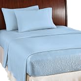 Collections Etc Bed Tite Soft Microfiber Sheet Set - Includes Flat Sheet, Fitted Sheet, and 2 Pillow Cases, Light Blue, Queen