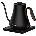 Gooseneck Electric Kettle INTASTING Fast Boiling Hot Water, Pour-over Coffee & Tea, 100% Stainless Steel, 0.9L/30oz, Auto Shut-Off & Boil Dry Protection, Matte Black with Dark Brown Wood Handle