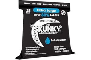 Skunky XL 82% Larger Disposable Rinse-Free Bathing Sponge Wipes, AS-SEEN-ON-TV, Cleans Without a Shower, Just Add Water, Lather, Scrub & Dry with No Sticky Residue, Gym, Elder Care, Kids & More