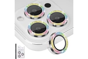 Rayorcon Camera Lens Protector for iPhone 16 Pro & iPhone 16 Pro Max, Tempered Glass Lens Protector Aluminum Alloy Ring Camera Cover Fits for iPhone 16 Pro/16 Pro Max (Glitter Colorful)