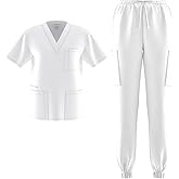Zam Imports Unisex Men's Women's Joggers Scrubs Medical Nursing Stretch Flex V-Neck Jogger 2 Piece Scrub Set