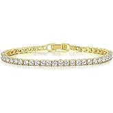 Gemsme 4mm Tennis Bracelets for Women, 18K White/Yellow Gold Plated Fold Over Clasp 4mm Round Cubic Zirconia Classic Tennis Bracelets for Women, Size 6-8 inch