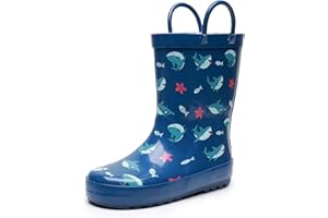 LANCDON Toddler Rain Boots for Boys and Girls Waterproof Rubber Kids Rain Boots with Easy on Handles All-season Outdoor Shoes