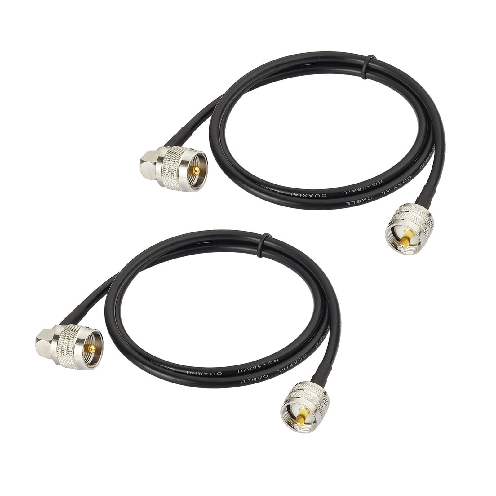 Superbat PL259 RG58 CB Patch Lead 90cm 50ohm UHF Male to Male Right Angle Ham Radio HF Coax Cable for HF VHF CB Radio, SWR Meter, Scanner, Antenna Analyzer, Dummy Load, Walkie Talkie 2Pcs — image 1