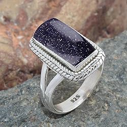 Fine Sterling Silver Ring For Womens Blue Sun Stone