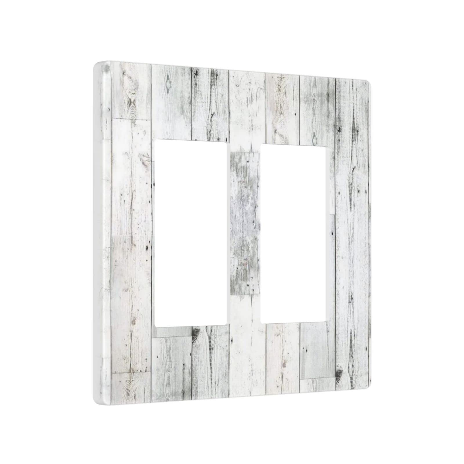 Grey White Wood 2 Gang Double Rocker/Decor Light