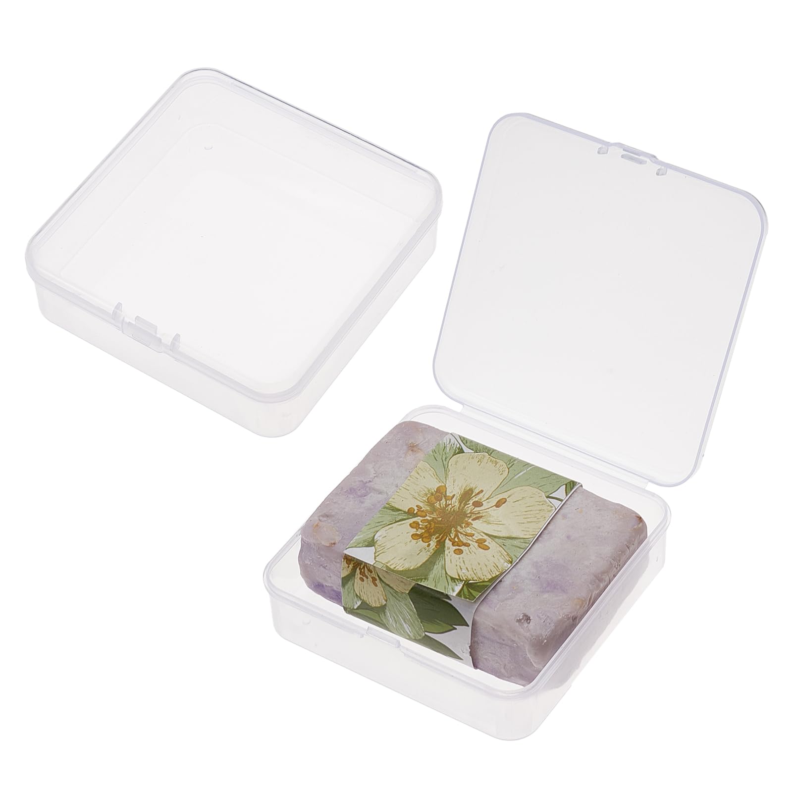 NICENEEDED 2 Pcs Clear Travel Soap Case, Leak Proof Soap Container, Portable Bar Soap Holder with Lid Plastic Square Soap Drainer Dish for Bathroom Shower Home Outdoor Camping Gym Fitness