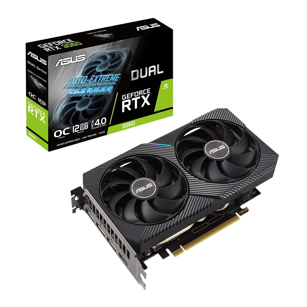 ASUSTek NVIDIA RTX3060 搭載 Axial-techファンと2スロット設計 DUAL-RTX3060-O12G-V2商品画像