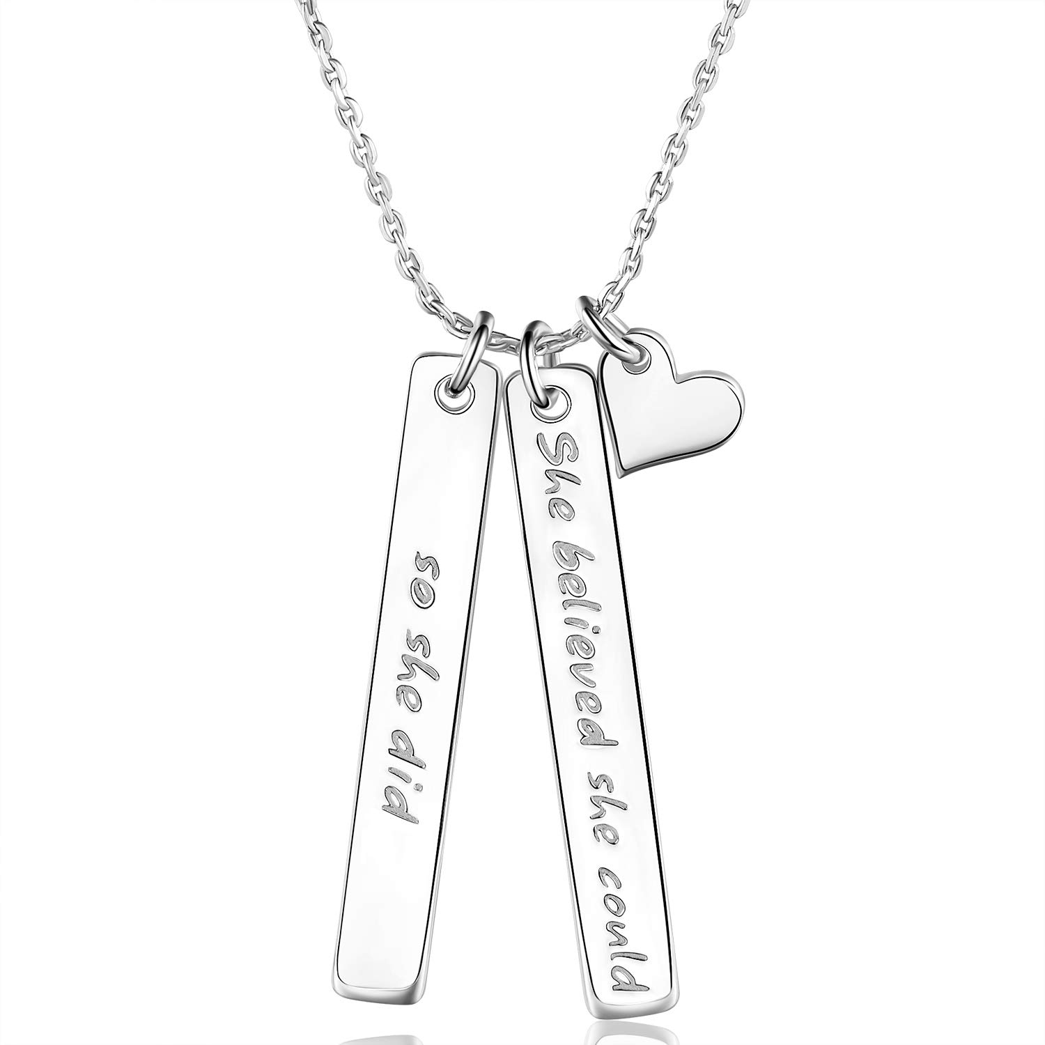 AM ANNIS MUNN 925 Sterling Silver Inspirational Bar Necklace Engraved 'She Believed she Could so she did' Jewelry Gift for Girls (B: Silver Pendant)