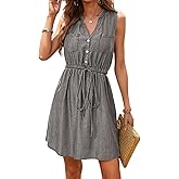 Dokotoo Womens Summer 2026 V Neck Sleeveless Button Down Lightweight Casual Jean Dress Drawstring Short Dress