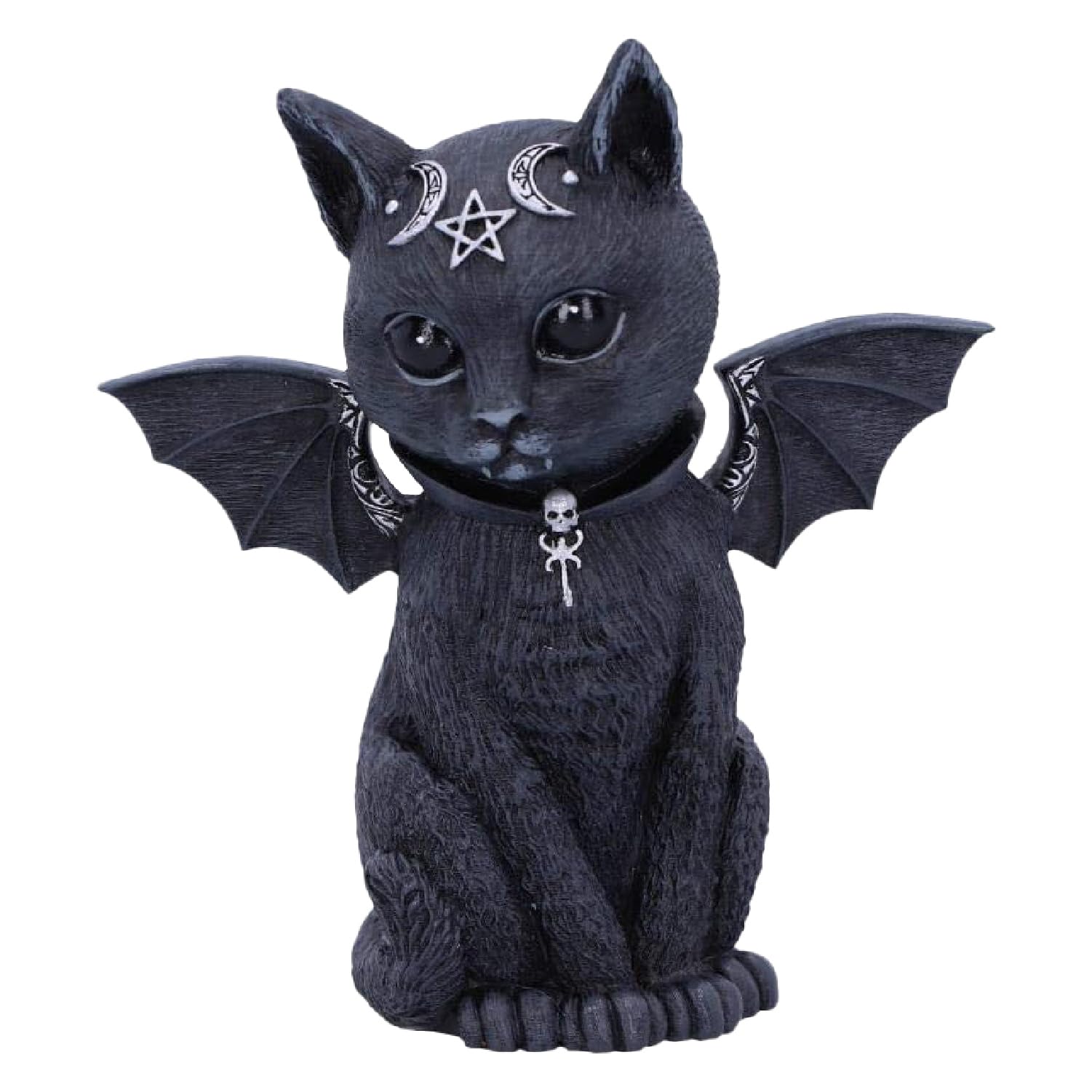 Nemesis Now B5149R0 Malpuss Winged Occult Cat Figurine, Polyresin, Black and Silver, 10cm
