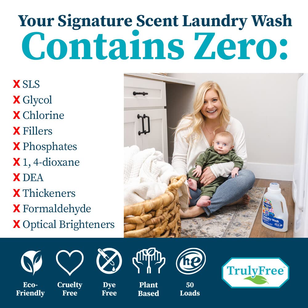 Truly Free Laundry Detergent for Sensitive Skin | Gentle & Safe for Baby Clothes | Plant-Based | 3 Pack Refill Powder| Easy to Dissolve to Create a Liquid| Signature Wash Scented (150 Loads)