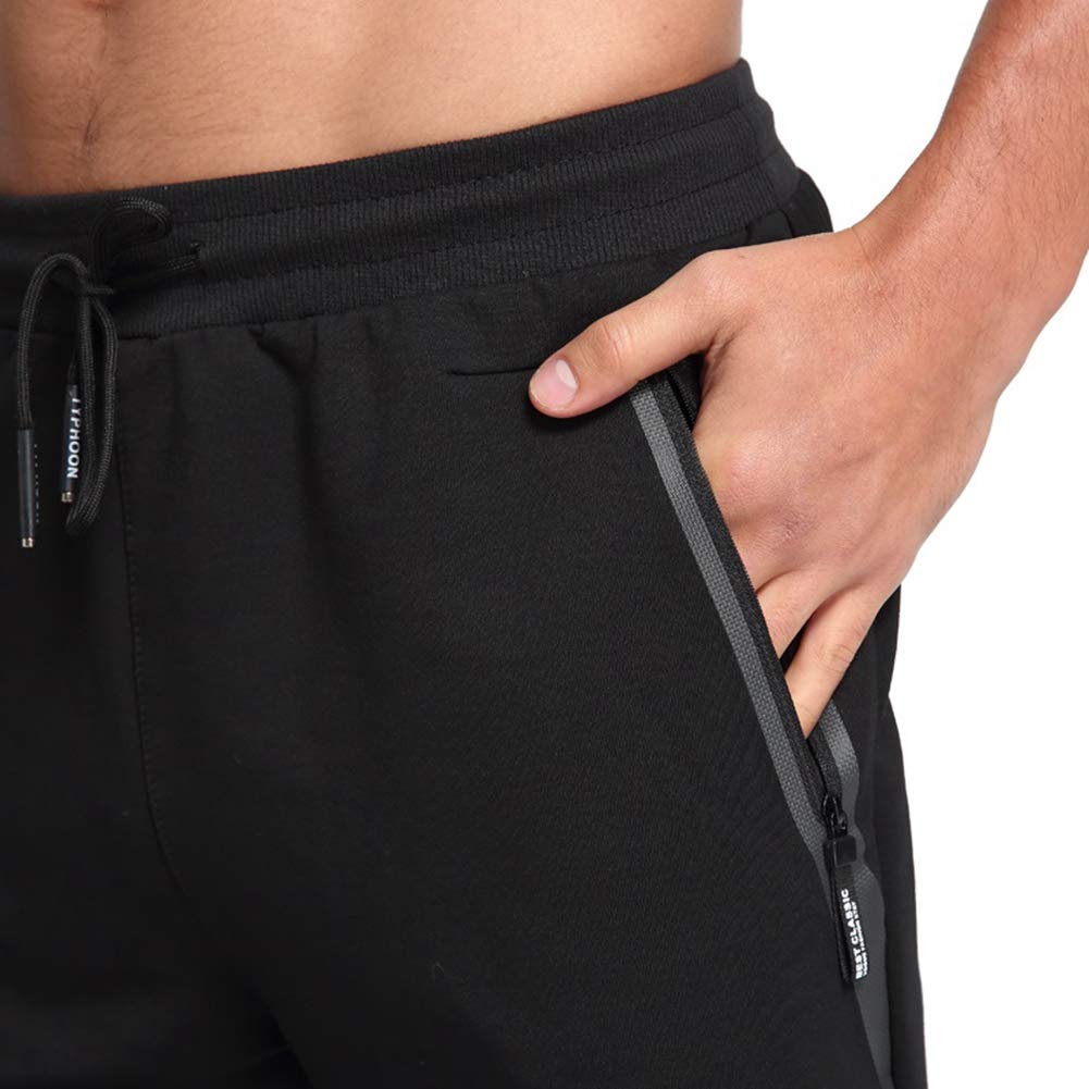 Tansozer Jogginghose Herren Baumwolle Trainingshose Herren Sporthose Herren Lang Hosen Männer Reissverschluss Taschen Sweathose Trackpants Schwarz L 4