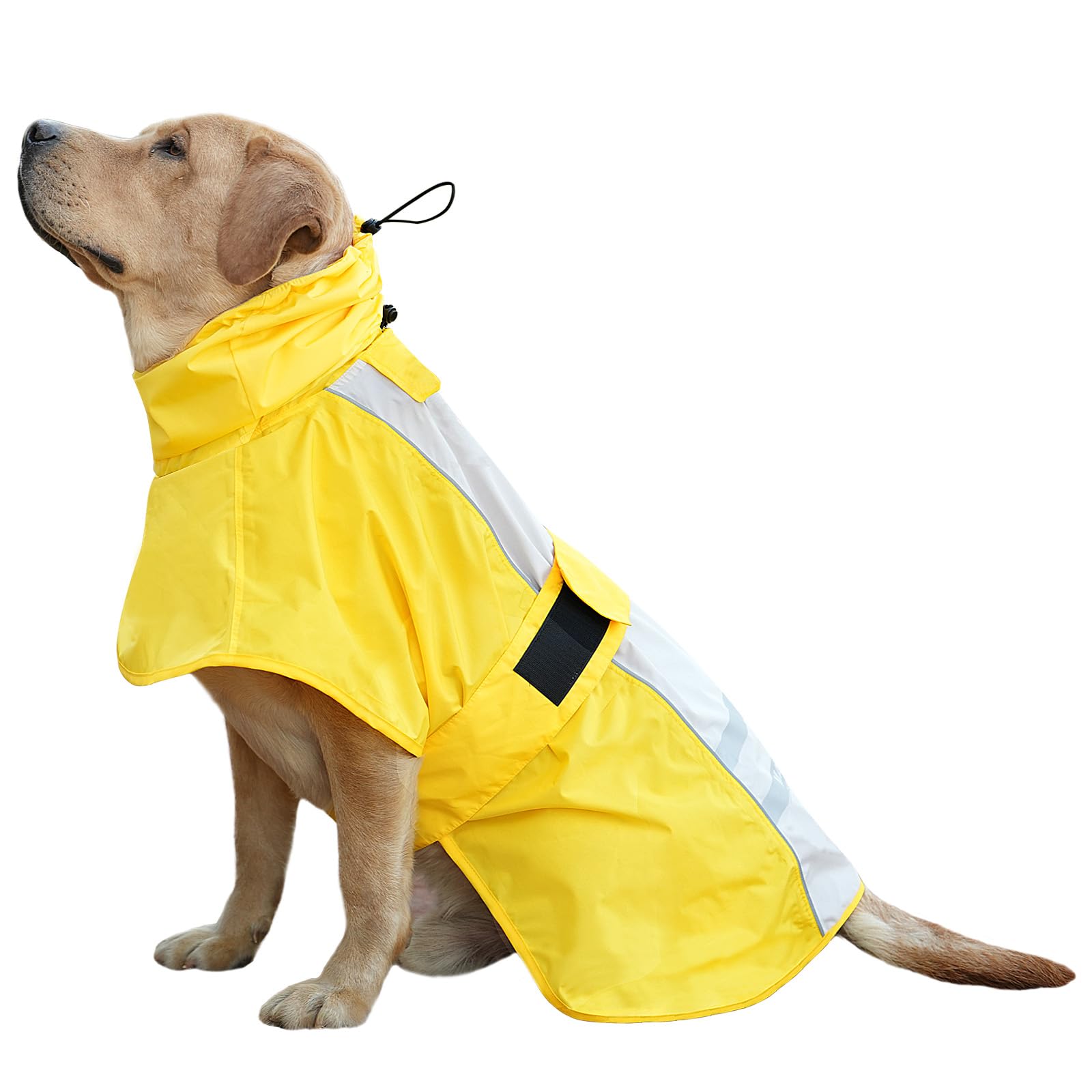 Photo 1 of Adjustable Dog Raincoat, Waterproof Dog Rain Jacket for Small Medium Large Dogs,Reflective Lightweight Pet Rain Coat with Leash Hole(Yellow&White, 3X-Large)