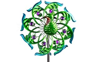 Viveta Peacock Wind Spinners, Metal Wind Spinner with Stable Stake, 50" Wind Spinners for Yard and Garden Lawn Patio Decor