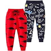 AQEACARMON Toddler Baby Boy's Cartoon Print Dinosaur Car Animal Cotton Pants Drawstring Elastic Sweatpant(2-Pack 3-Pack)