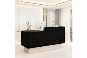 CANYIHB Front Reception Desk with Counter - Wood Modern with Storage Drawer for Salon Retail Office Checkout Barber Counter Table Mostrador para Negocio,Black + Stone/Right - 47.2″x19.6″x41.3″