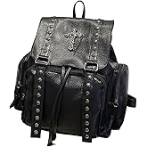 Studded Backpack Cross Metal Studs Y2k Purse Punk Backpack for Women 2000s Goth Edgy Daypack Gothic Daily Party Club(Black)
