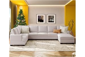 Evedy Sectional Living Room,Large Sofas Furniture Sets with Extra Wide Chaise Loung,Modular U-Shape Couch,Cozy Upholstered Oversized Sofá for Home, Apartment-Beige