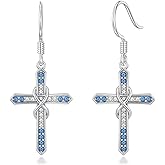 Seiyang Cross Birthstone Earring 925 Sterling Silver Cross Dangle Drop Earrings with 12 Months Birthstone Religious Christian Jewelry Gifts for Women Mom Her
