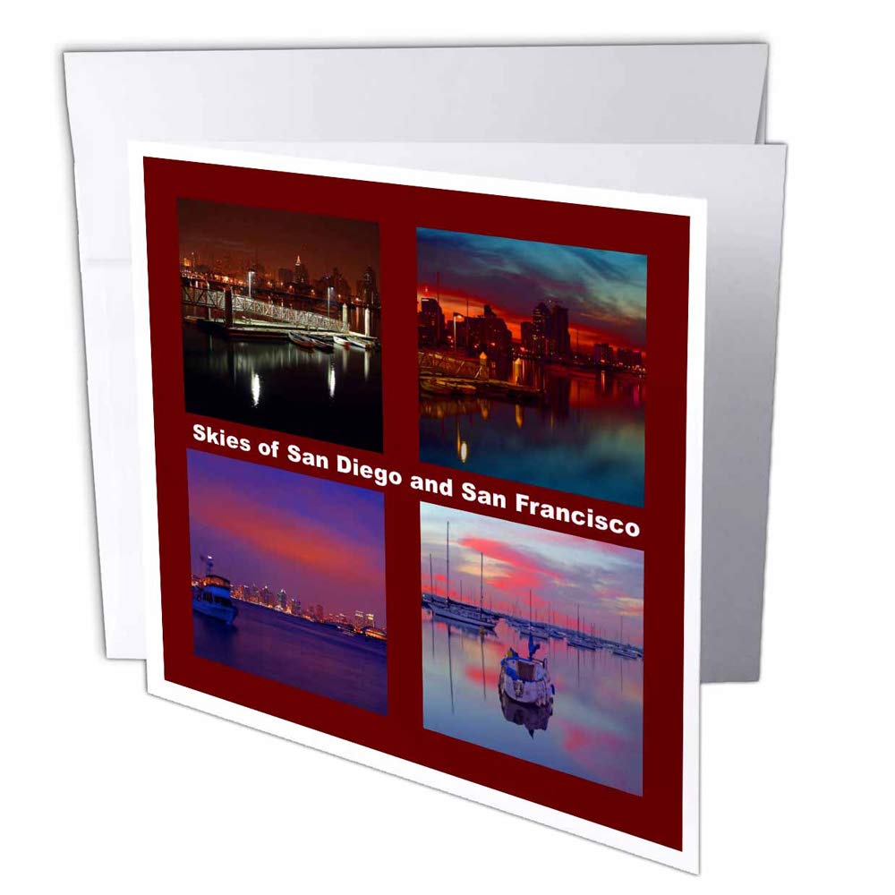 3dRose gc_21713_2 6 x 6-Inch "Skies of San Diego and San Francisco" Greeting Card (Pack of 12)
