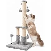 Dimaka Tall Cat Scratching Post, Double Lower Posts Extra Stable Cat Post Tree Scratcher with Sisal Rope and Teasing 4 Balls Total Large Base (Grey)