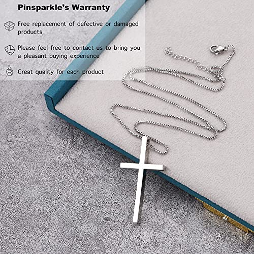 Pinsparkle Necklace for Women, Silver Stainless Steel Cross Pendant Necklace 1.7\