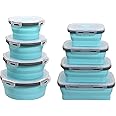 Modern-Depo Set of 8 Collapsible Lunch Box Set Silicone Food Storage Containers with Lids, Portable Expandable Bowls-Travel-Friendly Foldable Folding Food Storage Box, 4PCS Round Shape & 4PCS Square