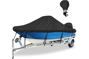 BOATPRO Waterproof Center Console Boat Cover 16-18ft, Heavy Duty 1300D Marine Grade Polyester Canvas 16’17 ft 18 Foot Boat Center Console Covers, Black