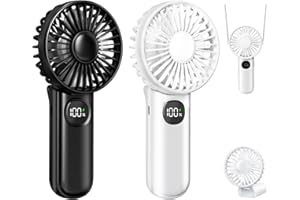 [Mini Portable Handheld Fan 2 Pack] 5 Adjustable Speeds Personal Fan with Lanyard,180° Foldable Small Hand Fans for Makeup, H