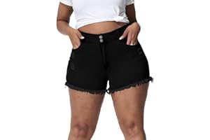 Gocolloa Women Plus Size Jean Shorts Sexy Stretchy High Waisted Frayed Raw Hem Denim Shorts