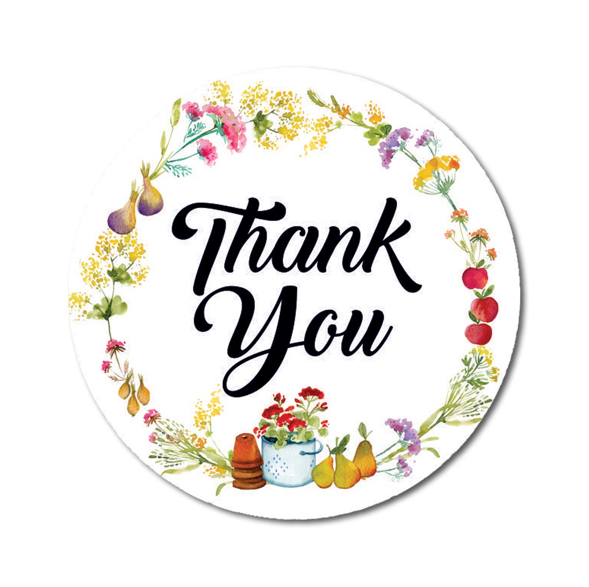 Darling Souvenir White Floral & Fruit Wreath 1.6 Inches Round Personalized Thank You Stickers-45 Pcs
