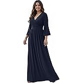 KOH KOH Womens Long Kimono Sleeve V-Neck Wrap Belted Empire Flowy Maxi Dress