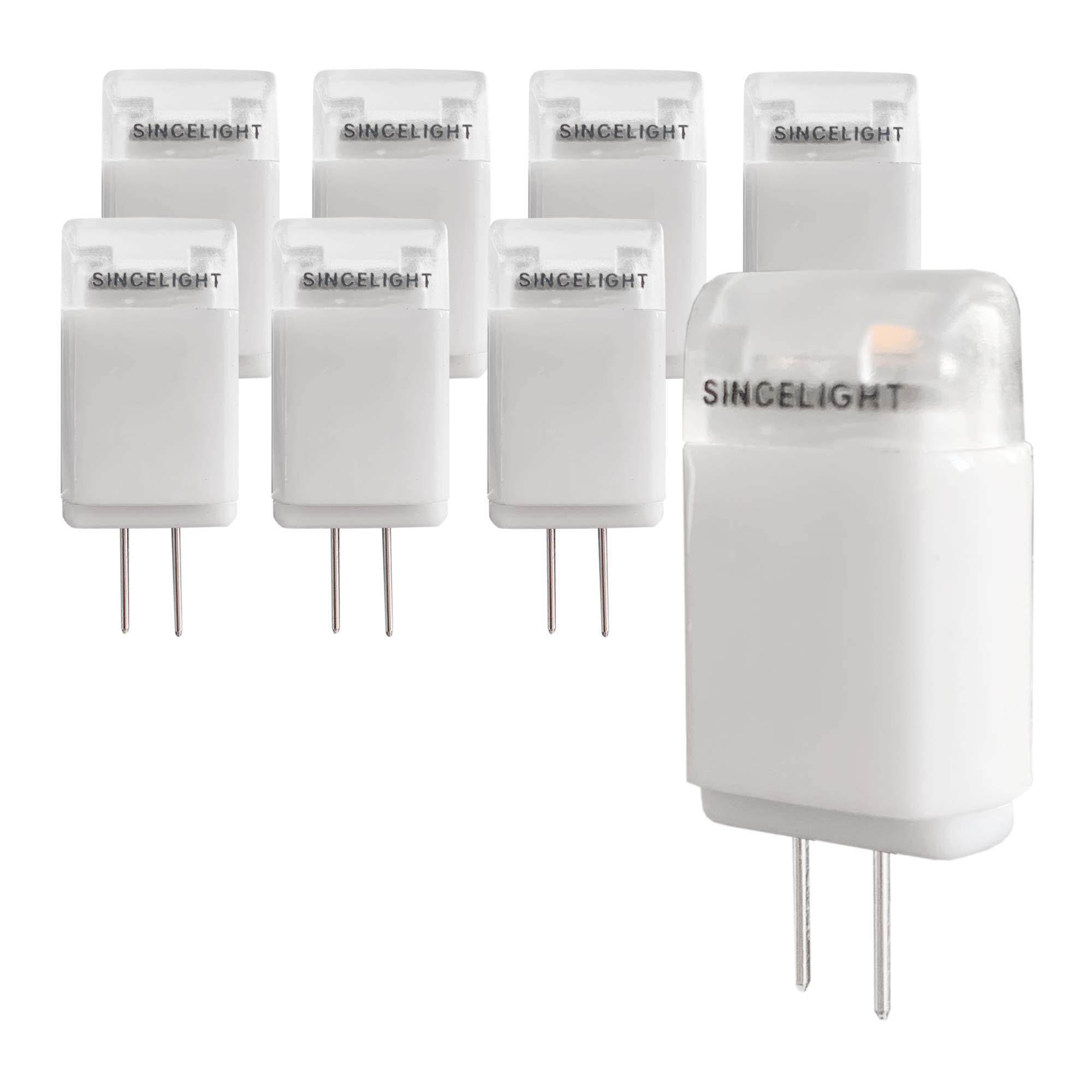SINCELIGHT G4 LED Light Bulb with GU4 Pins and Ceramic Radiator, 12V AC/DC, 1W, 80lm, SDCM<3, Equivalent 10W Halogen Bulb, Warm White 2700K, Not Dimmable (8 Pack).
