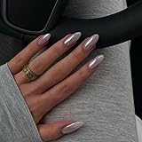 White Press on Nails Almond Fake Nails Medium False