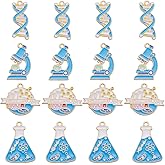 SUNNYCLUE 1 Box 16Pcs 4 Styles Science Charm Chemistry Charms Bulk Blue Metal Alloy Enamel Plated Cartoon Scientist School Study Laboratory Tube Cup Charm for Jewelry Making Charms DIY Crafts Findings