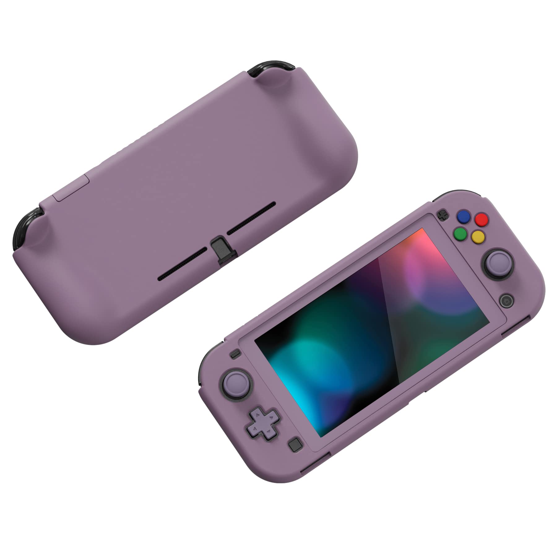 PlayVital ZealProtect Protective Case for Nintendo Switch Lite, Hard Shell Ergonomic Grip Cover for Nintendo Switch Lite w/Screen Protector & Thumb Grip Caps & Button Caps - Dark Grayish Violet