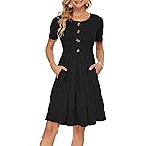 AUSELILY Women's Short Sleeve Summer Dress Pleated Button Down Knee Length Dresses with Pockets 2026 New