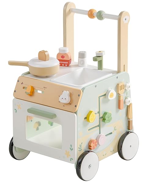 ROBUD WOODEN BABY PUSH WALKER, LEARNING WALKING TOYS, ADJUSTABLE HEIGHT BABY WALKER WITH DECELERATOR, MONTESSORI TOYS FOR BABY 10 MONTHS+, WRP24